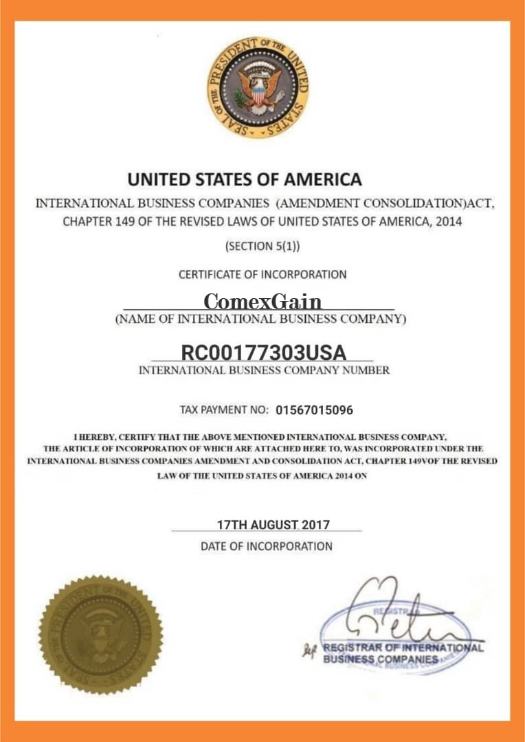Comexgain Certificate